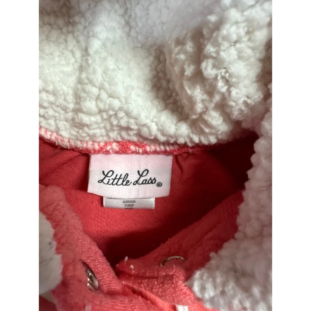 Little Lass Baby Girls Coral Pink Quilted Cable Knit Sherpa Hooded Jacket 3-6M
